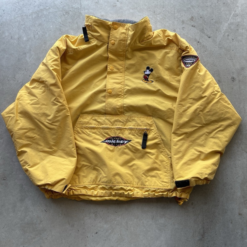 Vintage 90s Mickey Mouse Yellow Pullover Puffer Jacket XL Disney Store 1/4 zip - Picture 1 of 9